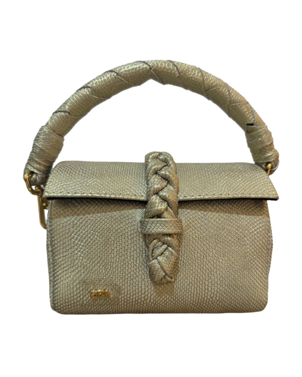 Nanya mini, with chain attached strap.
Ash gold toned