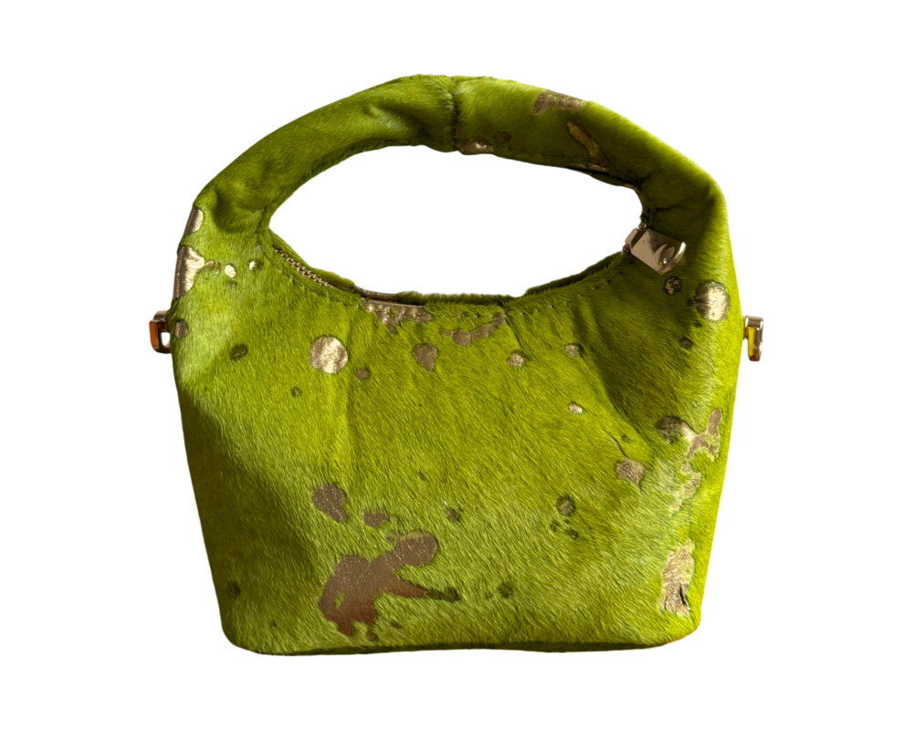 Nelo bag, Mini. 
Fur-on hide skin, Lemon and gold - Image 3