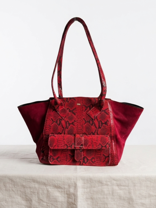 Nola Tote | Red Snake Embossed
