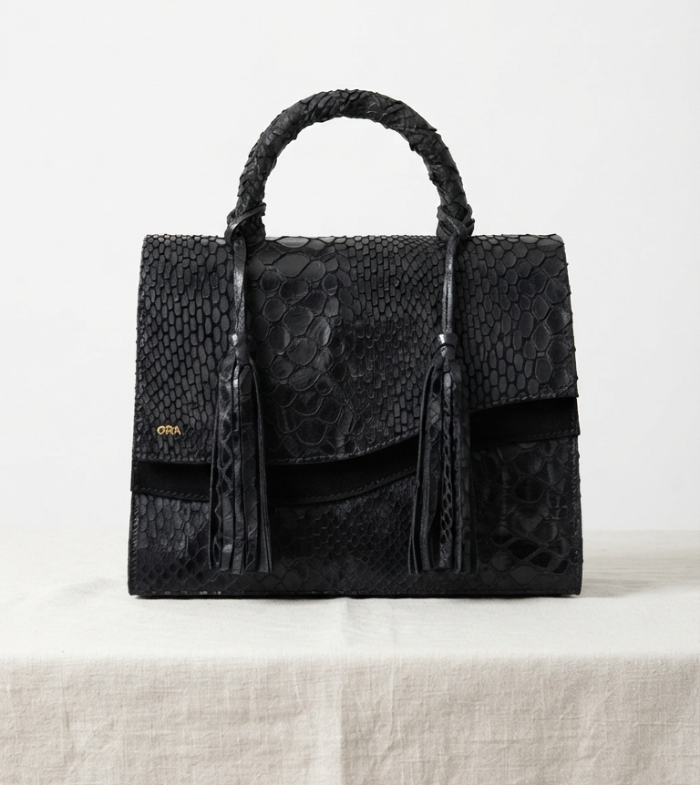 Classic Midi | Snake Embossed Black