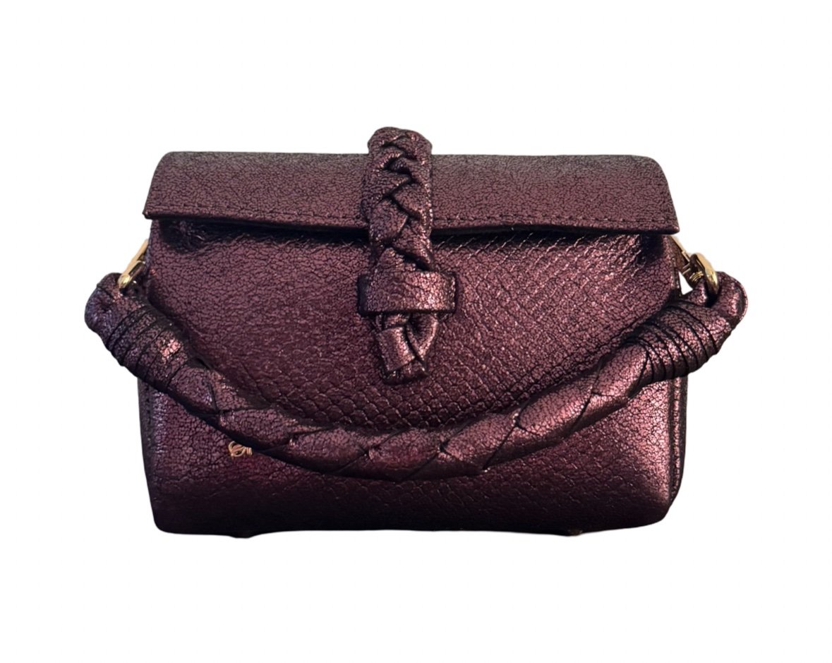 NANYA - MINI BAG
WITH CHAIN AND LEATHER ATTACHED STRAP - METALLIC PURPLE