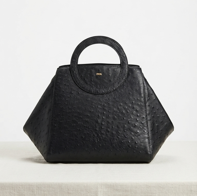 Nola Oversized | Black Ostrich | Convertible Side Gussets - Image 2