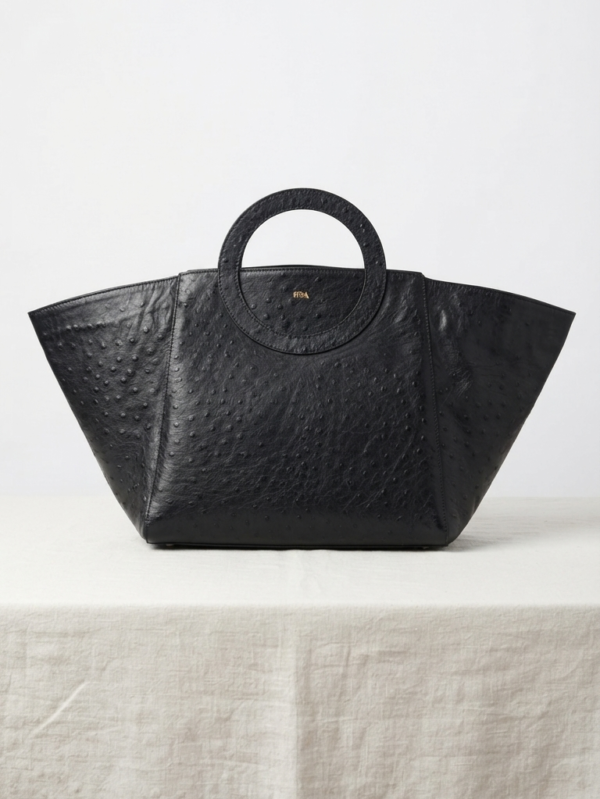 Nola Oversized | Black Ostrich | Convertible Side Gussets