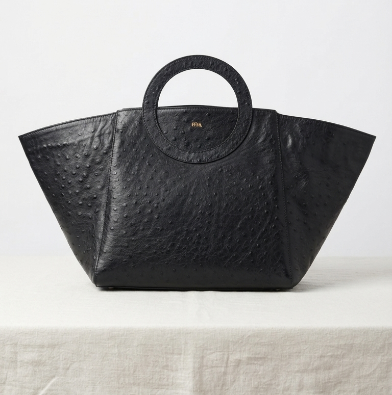 Nola Oversized | Black Ostrich | Convertible Side Gussets