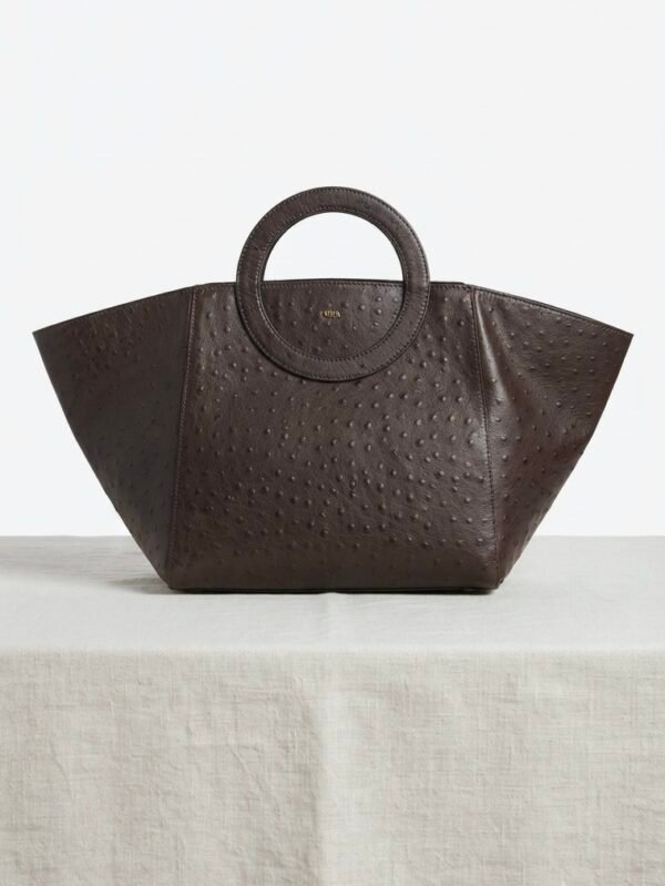 Nola Oversized | Brown Ostrich 2 | Convertible Side Gussets Brown