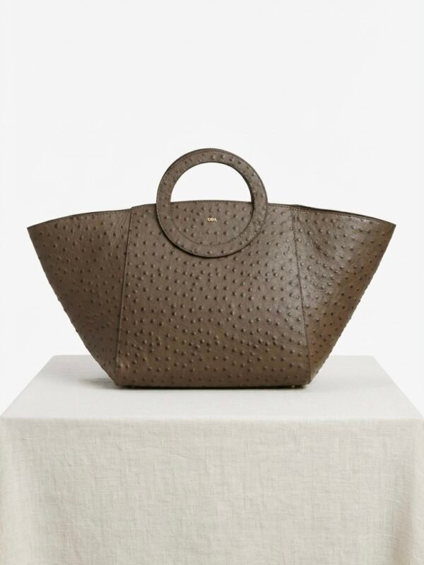 Nola Oversized | Brown Ostrich Embossed | Convertible Side Gussets