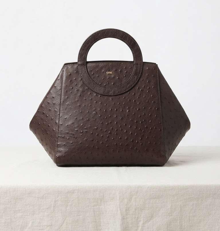 Nola Oversized | Brown Ostrich 2 | Convertible Side Gussets Brown - Image 2