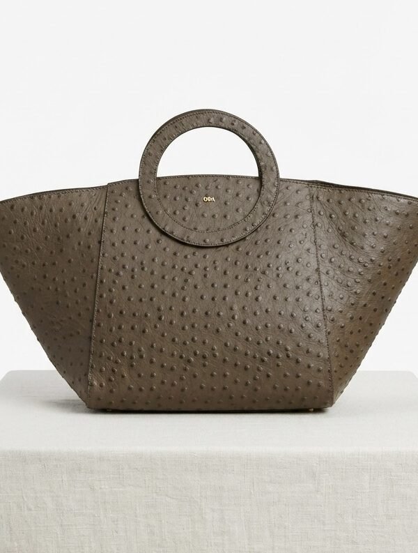 Nola Oversized | Brown Ostrich Embossed | Convertible Side Gussets