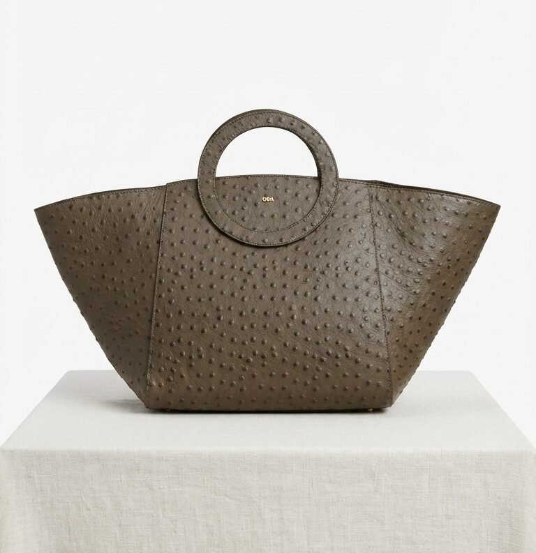 Nola Oversized | Brown Ostrich Embossed | Convertible Side Gussets