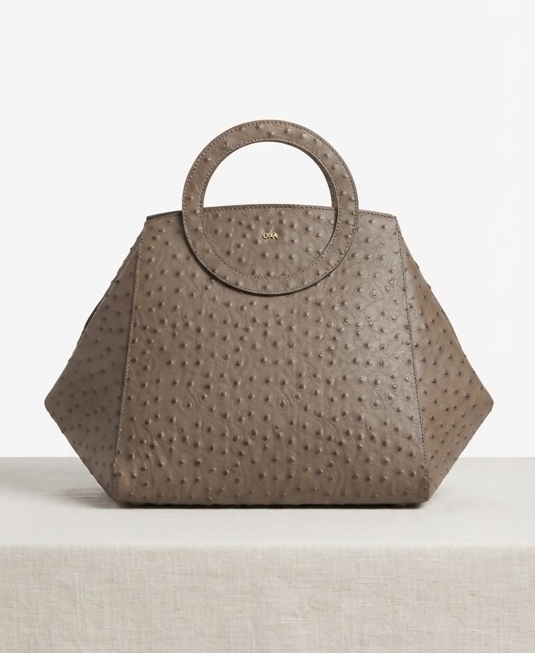 Nola Oversized | Brown Ostrich Embossed | Convertible Side Gussets - Image 2
