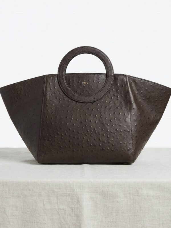 Nola Oversized | Brown Ostrich 2 | Convertible Side Gussets Brown