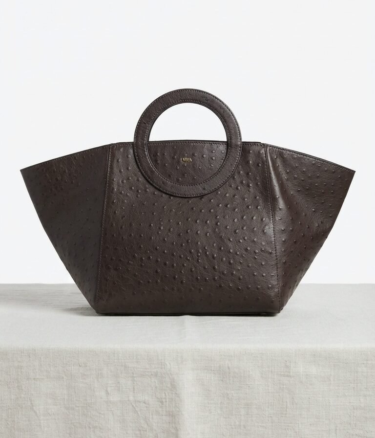 Nola Oversized | Brown Ostrich 2 | Convertible Side Gussets Brown