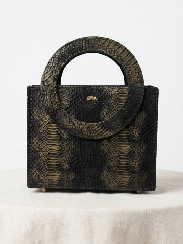 Oma Mini | Black Snake Print Embossed Skin