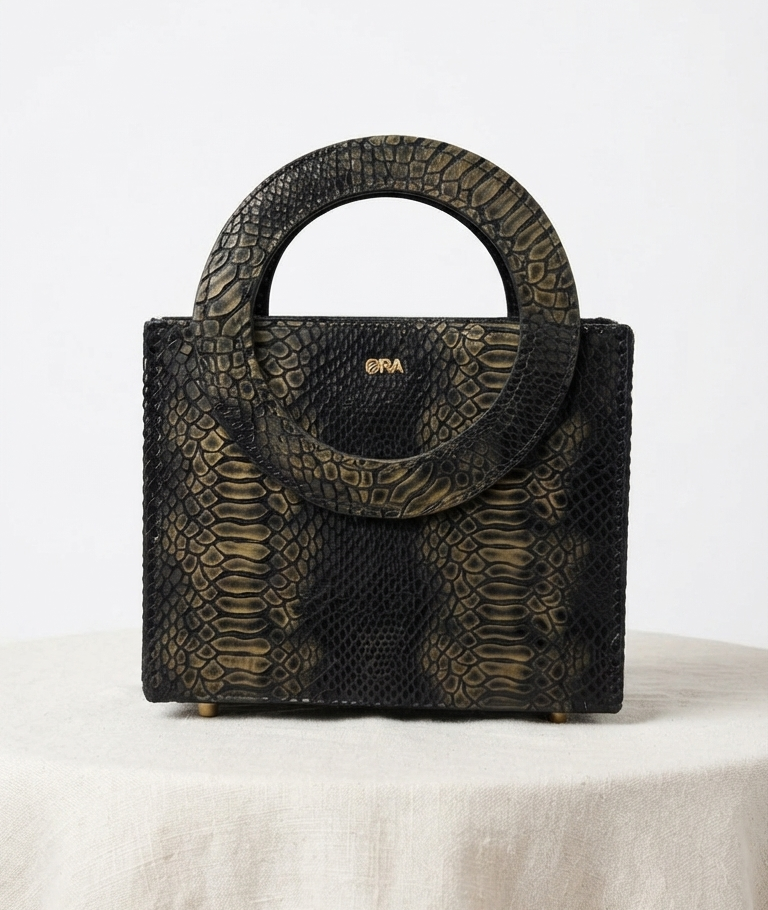 Oma Mini | Black Snake Print Embossed Skin