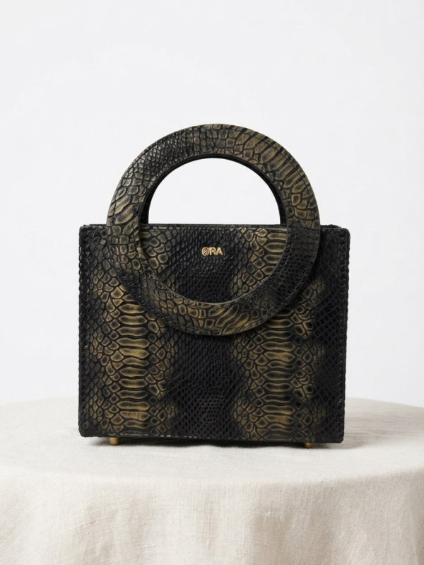 Oma Mini | Black Snake Print Embossed Skin